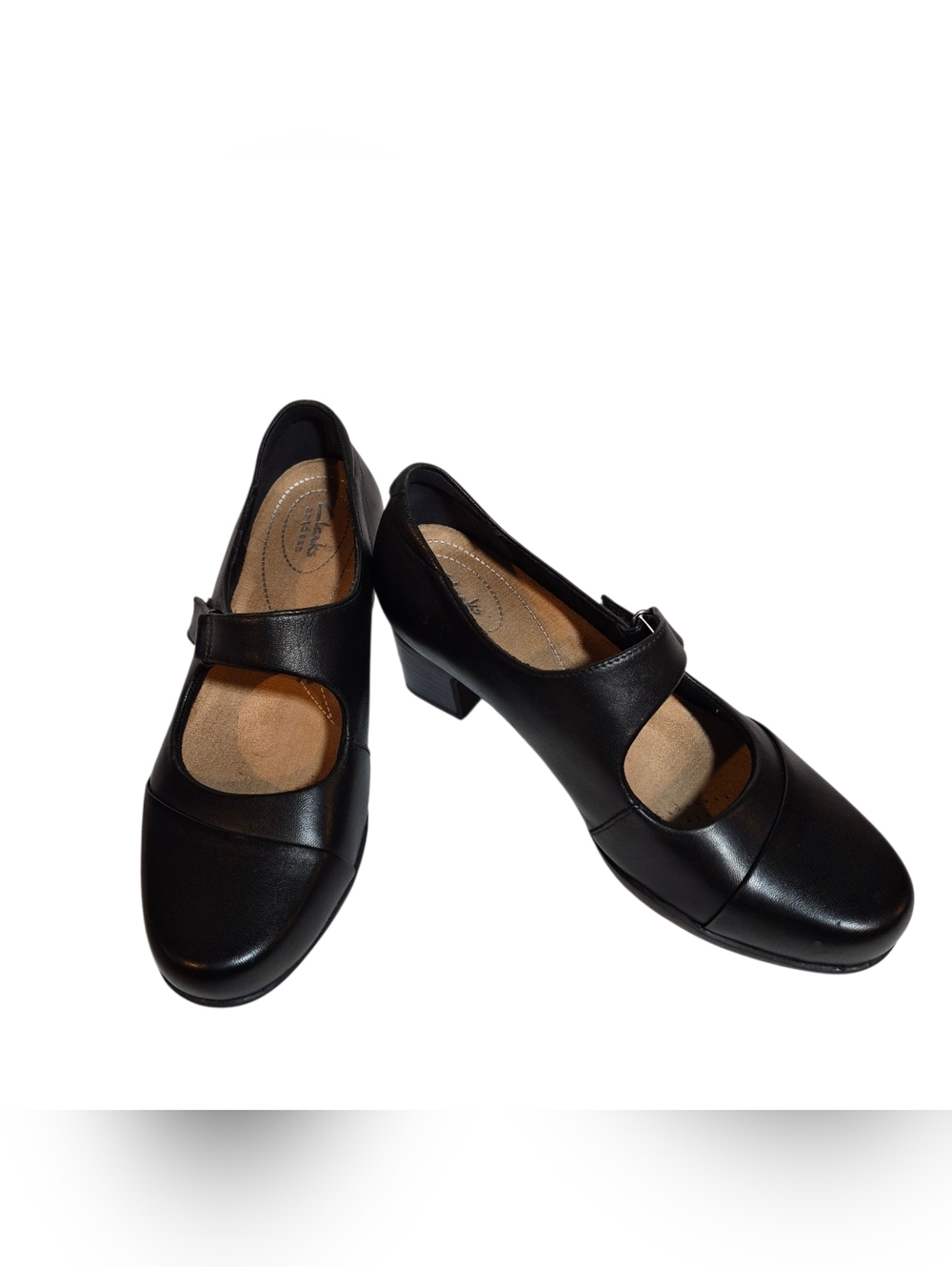 Clarks Black Mary Jane Low Block Heel Pumps 8 W